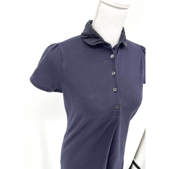 Burberry London Polo Shirt Blue Size Medium Subtle Plaid Collar Buttons Fitted - Picture 3 of 10